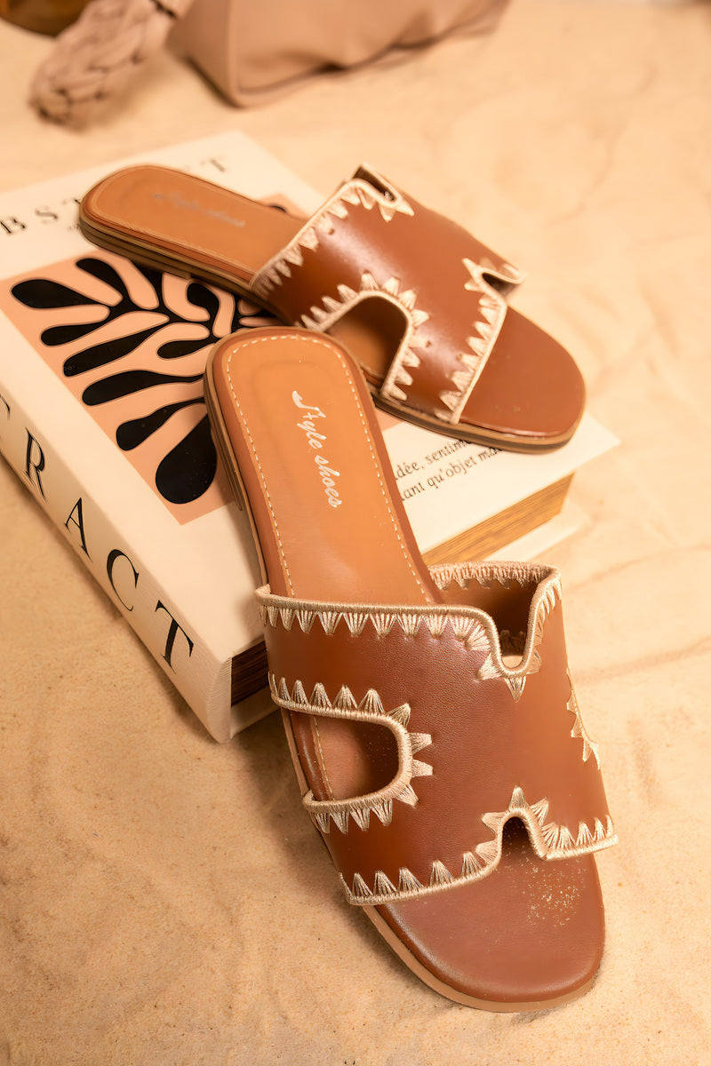 Trim Cut Out Flat Slip On Sandals