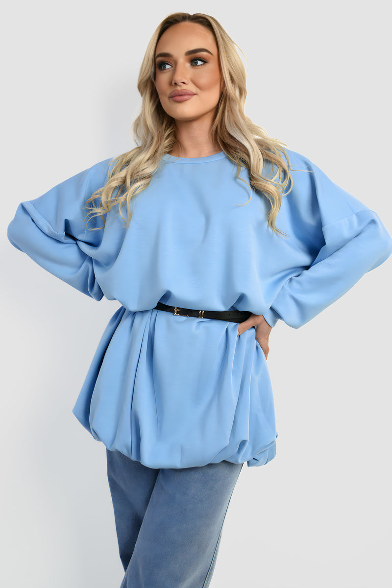 Belted Long Sleeve Mini Balloon Dress