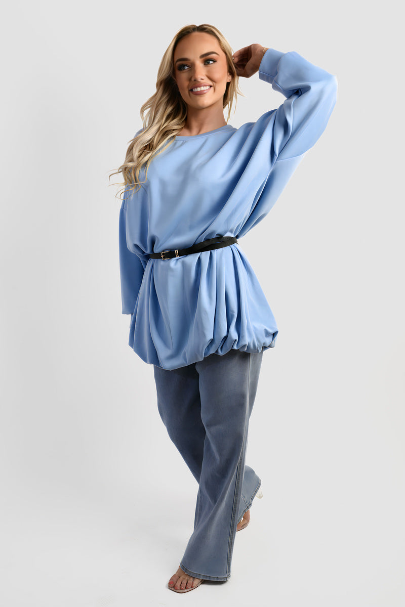 Belted Long Sleeve Mini Balloon Dress