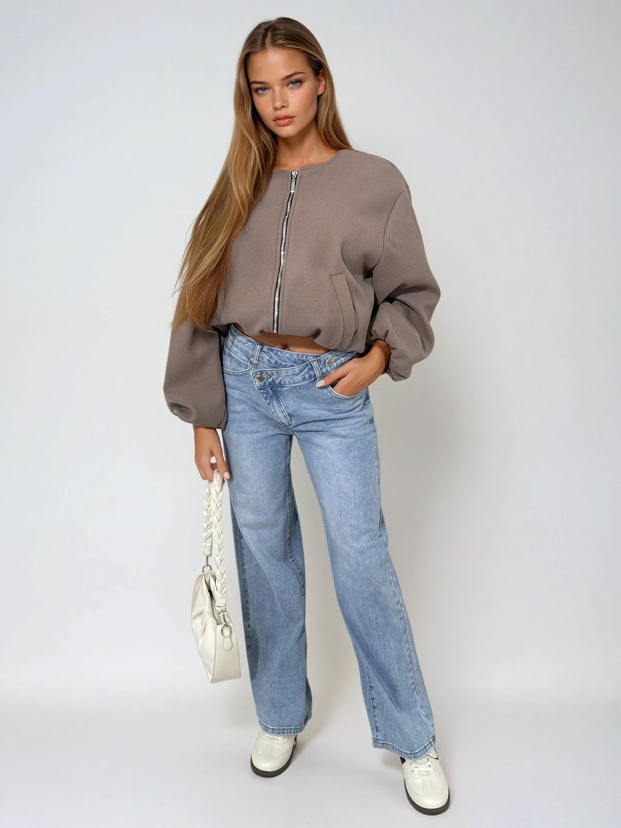 Asymmetric Waist Wide Leg Jeans
