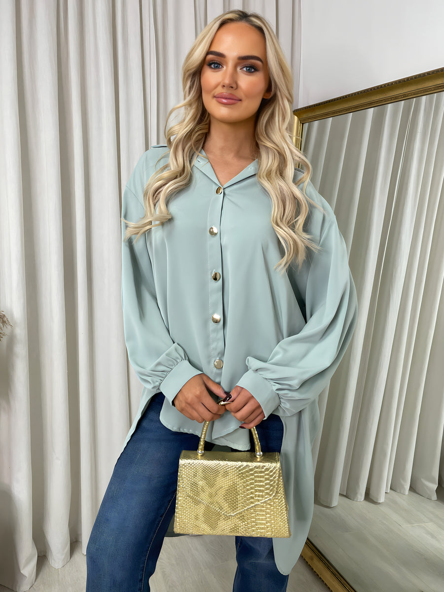 Oversized Collared Button Down Top