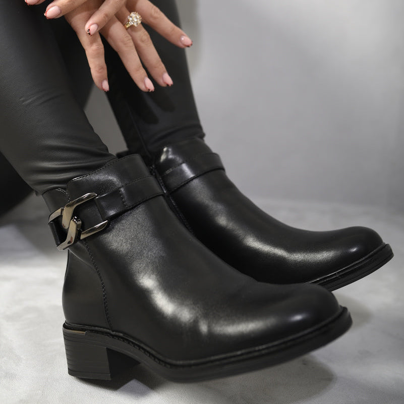 Buckle Side Zipper Closure Ankle Boots