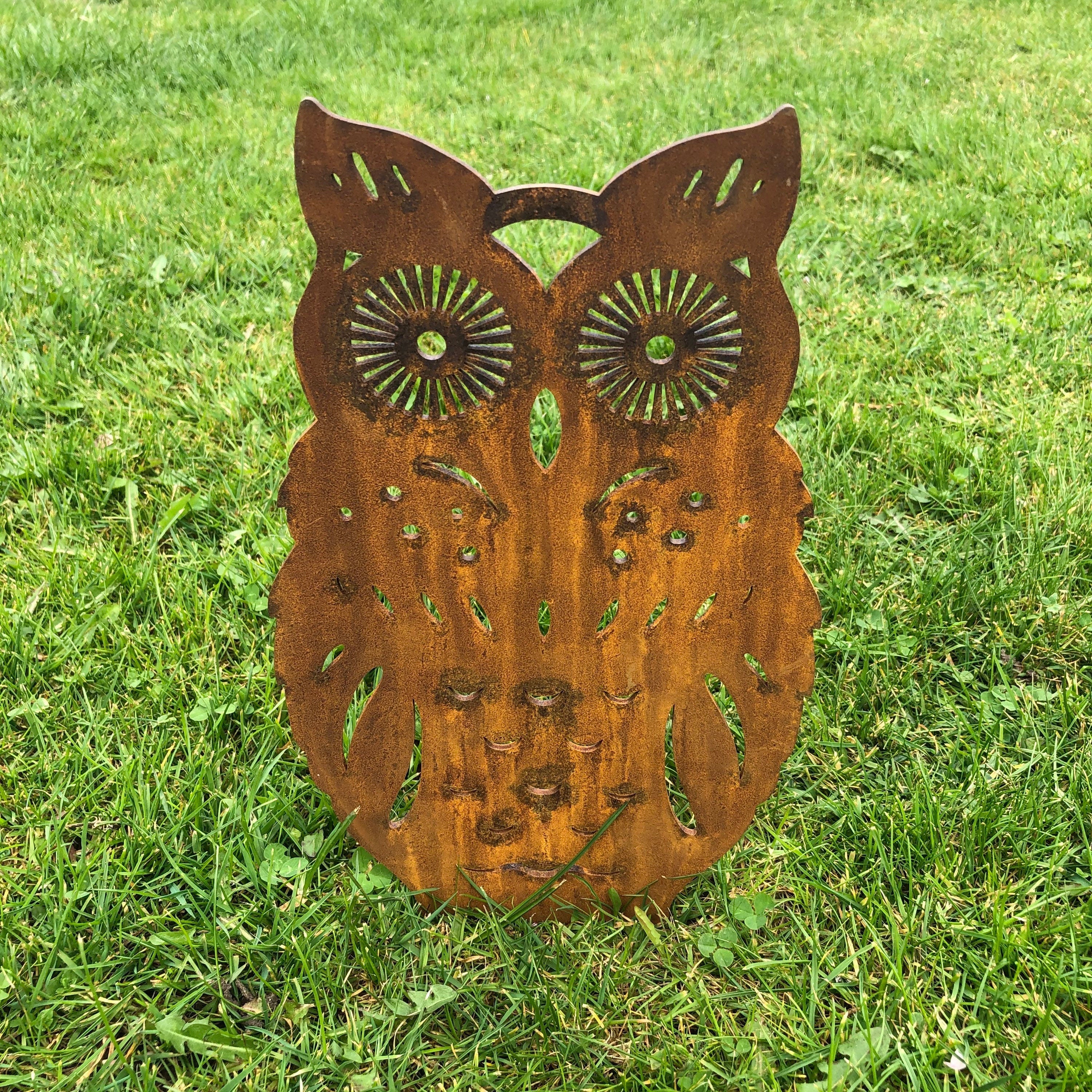 Rusty Metal Standing Owl Garden Ornament