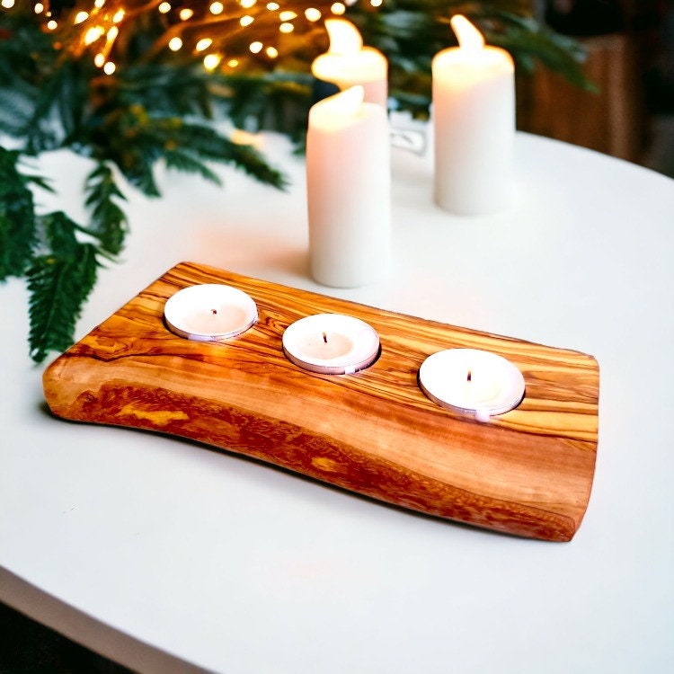 Olive Wood Flat Wooden Tealight Candle Holder