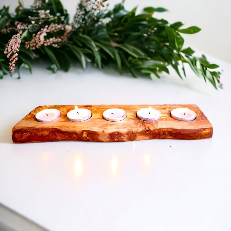 Olive Wood Flat Wooden Tealight Candle Holder