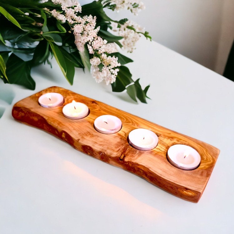 Olive Wood Flat Wooden Tealight Candle Holder