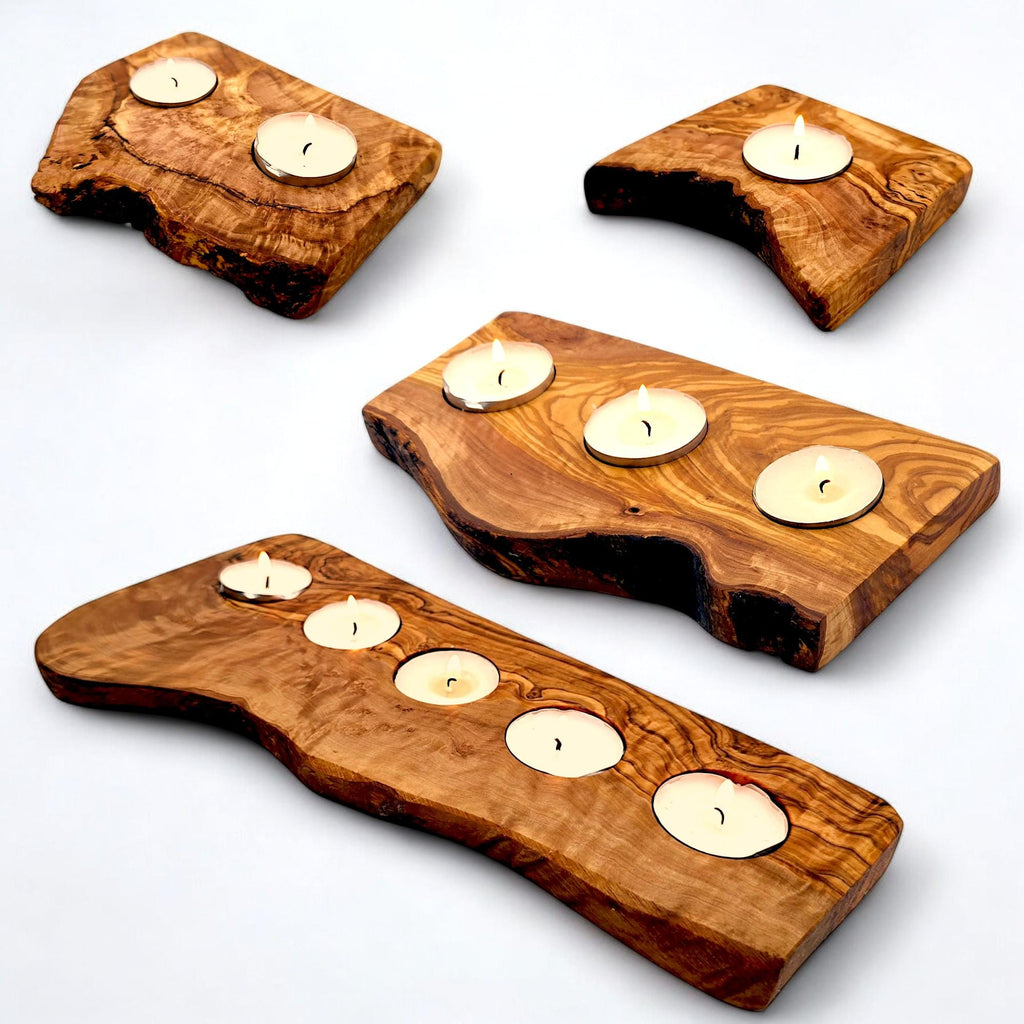 Olive Wood Flat Wooden Tealight Candle Holder
