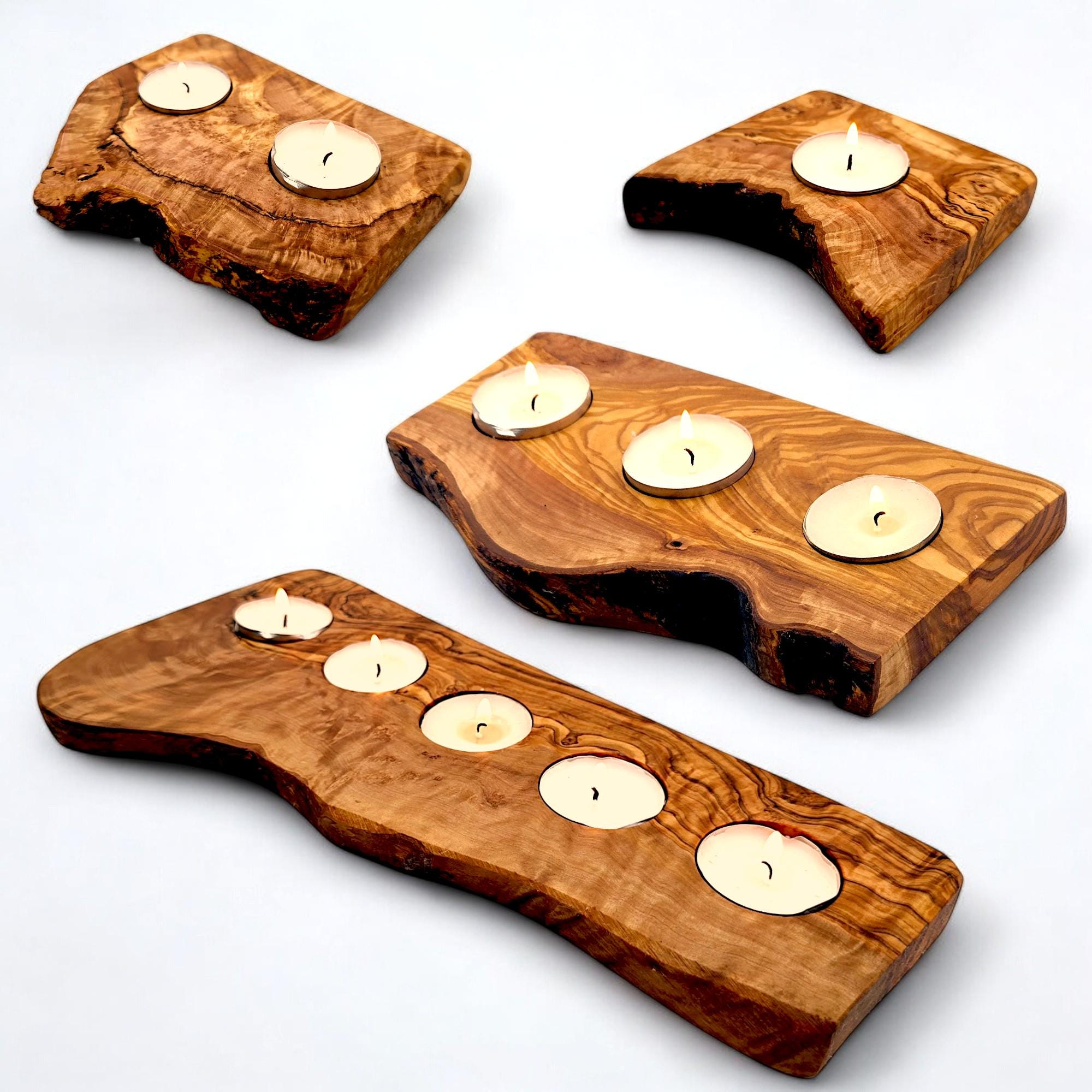 Olive Wood Flat Wooden Tealight Candle Holder