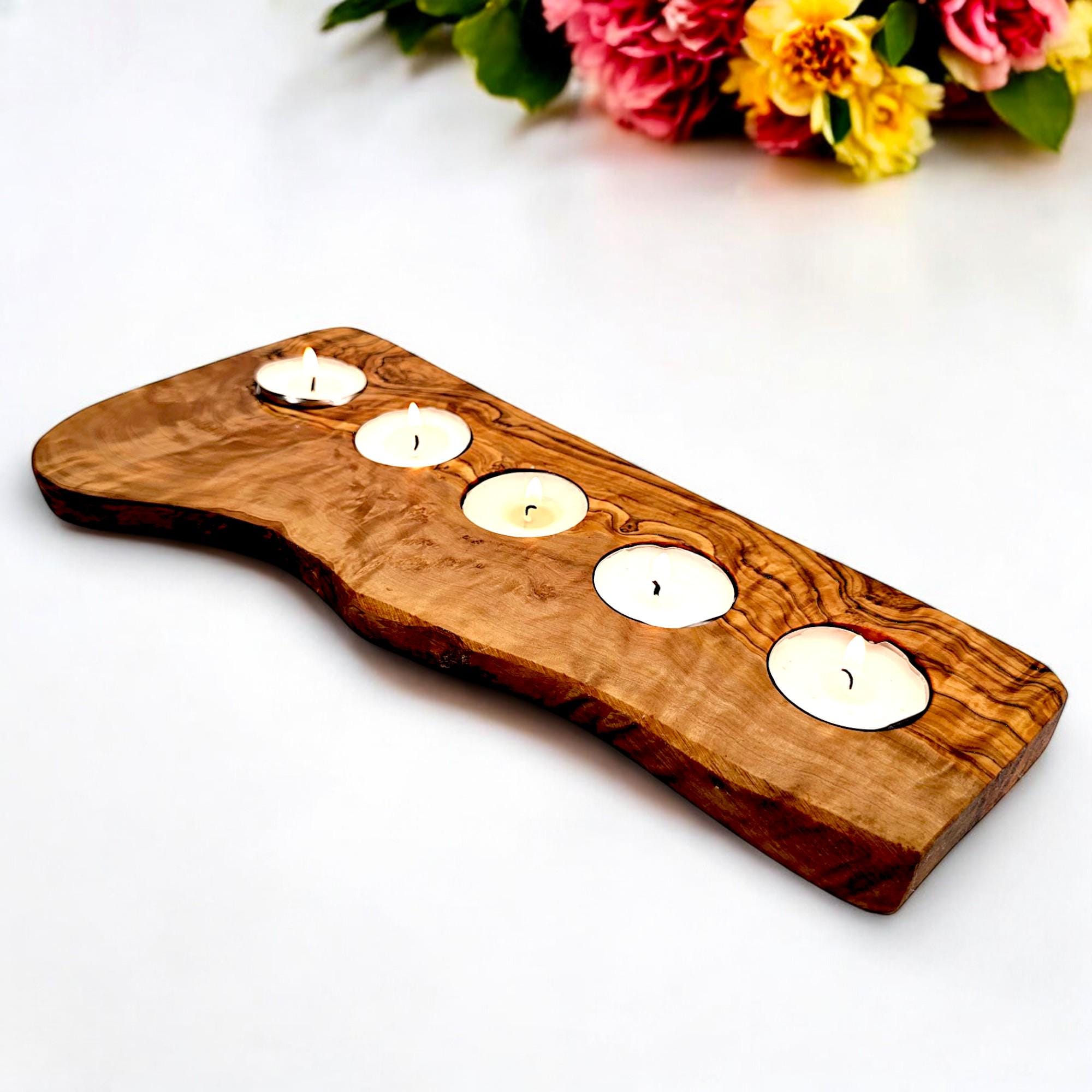 Olive Wood Flat Wooden Tealight Candle Holder