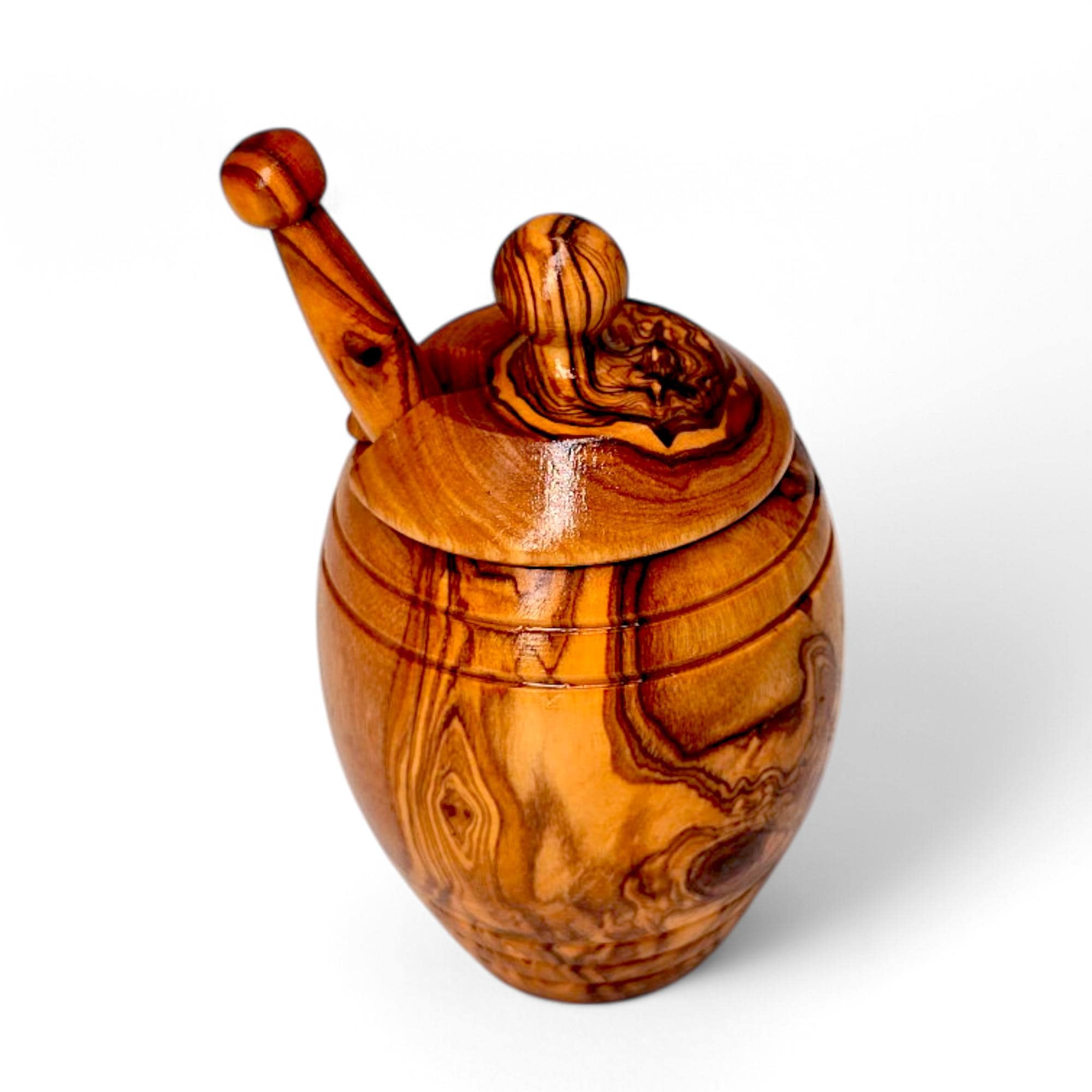 Olive Wood Honey Pot With Lid & Dipper