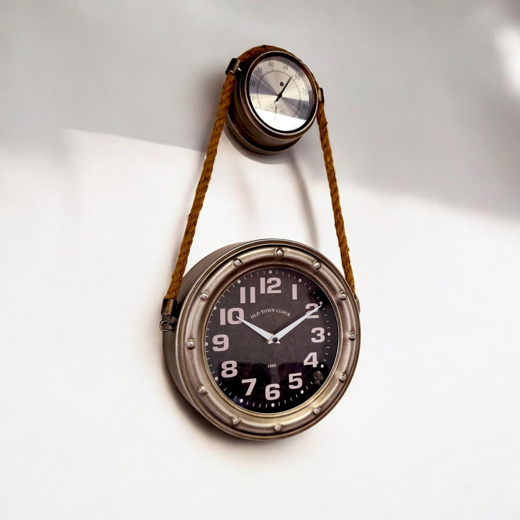 Beautiful stainless finish rope clock with Olive Wood base - Miola