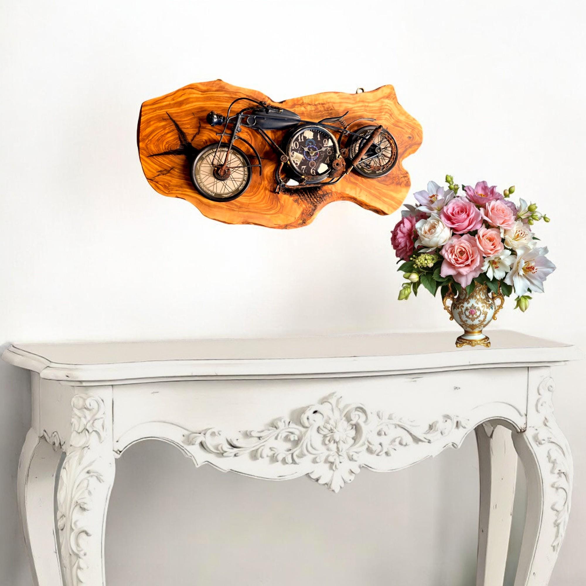 Beautiful rustic motorbike clock