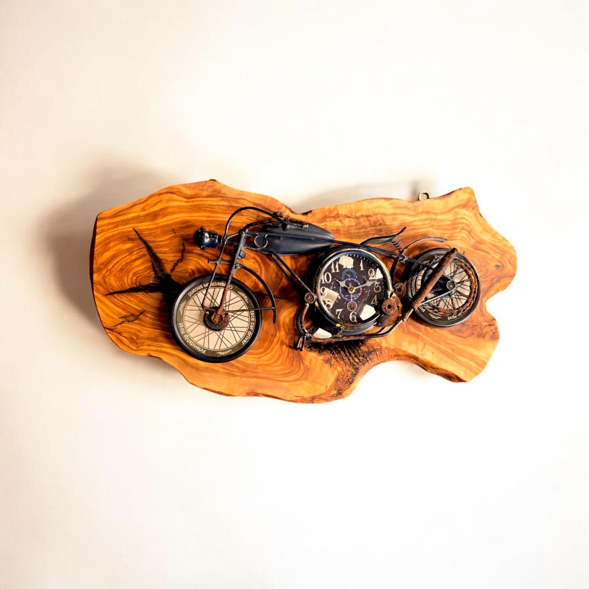 Beautiful rustic motorbike clock