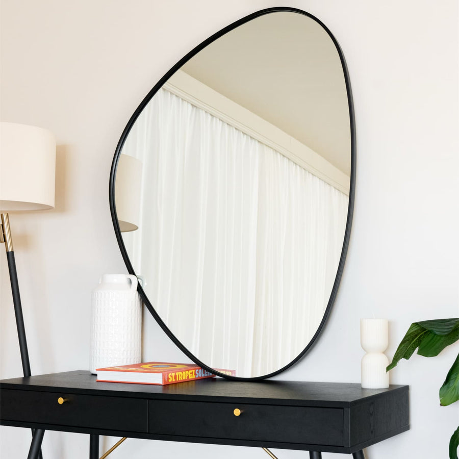 Black Metal Irregular Pebble Mirror