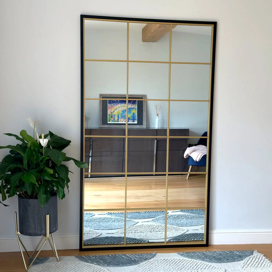 Black and Gold Lattice Mirror