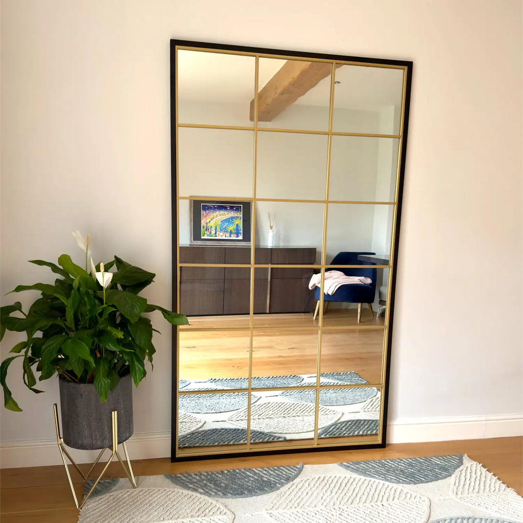 Black and Gold Lattice Mirror