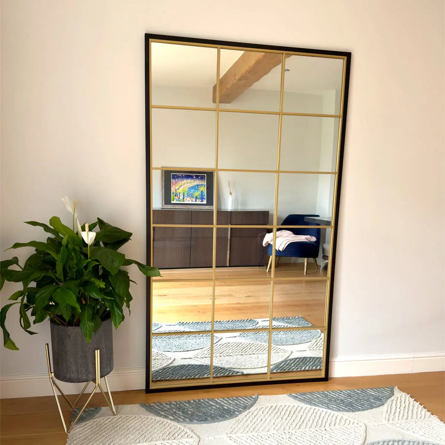 Black and Gold Lattice Mirror
