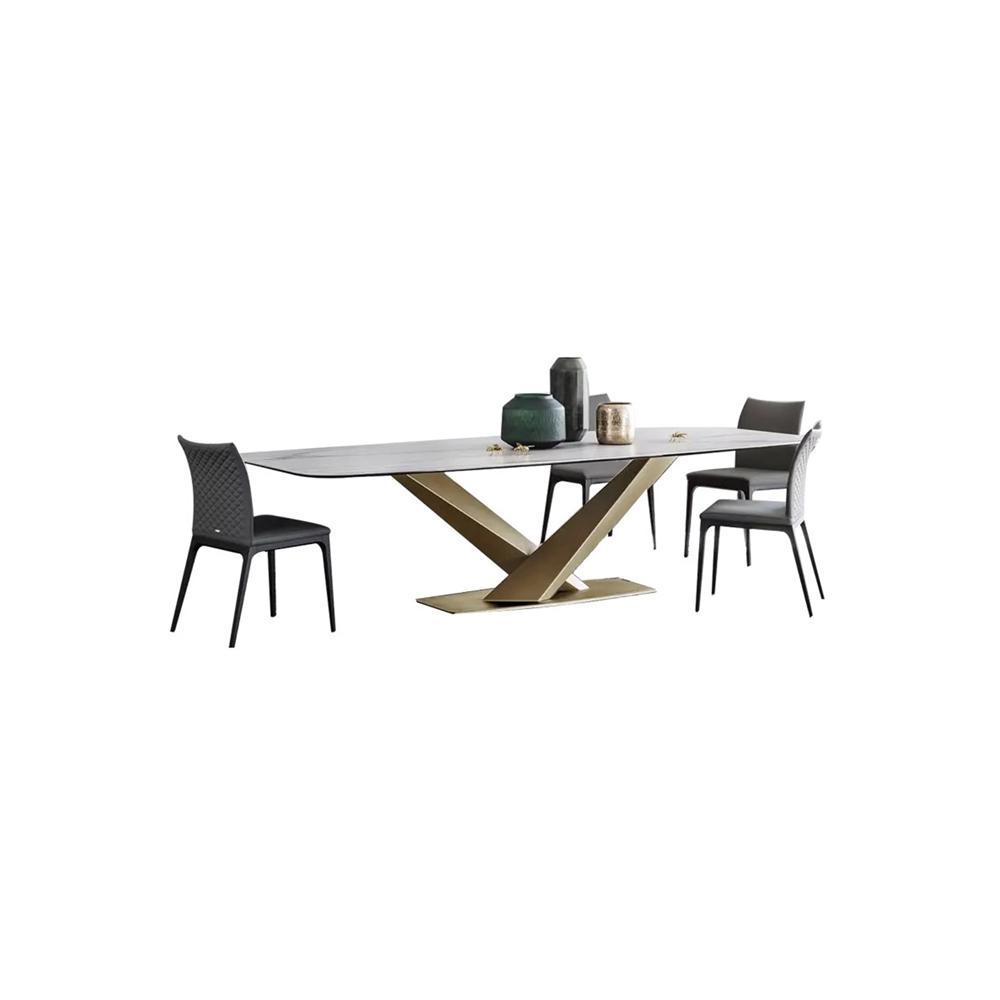 LUCI Dining Table, Marble And Gold Metal - Miola