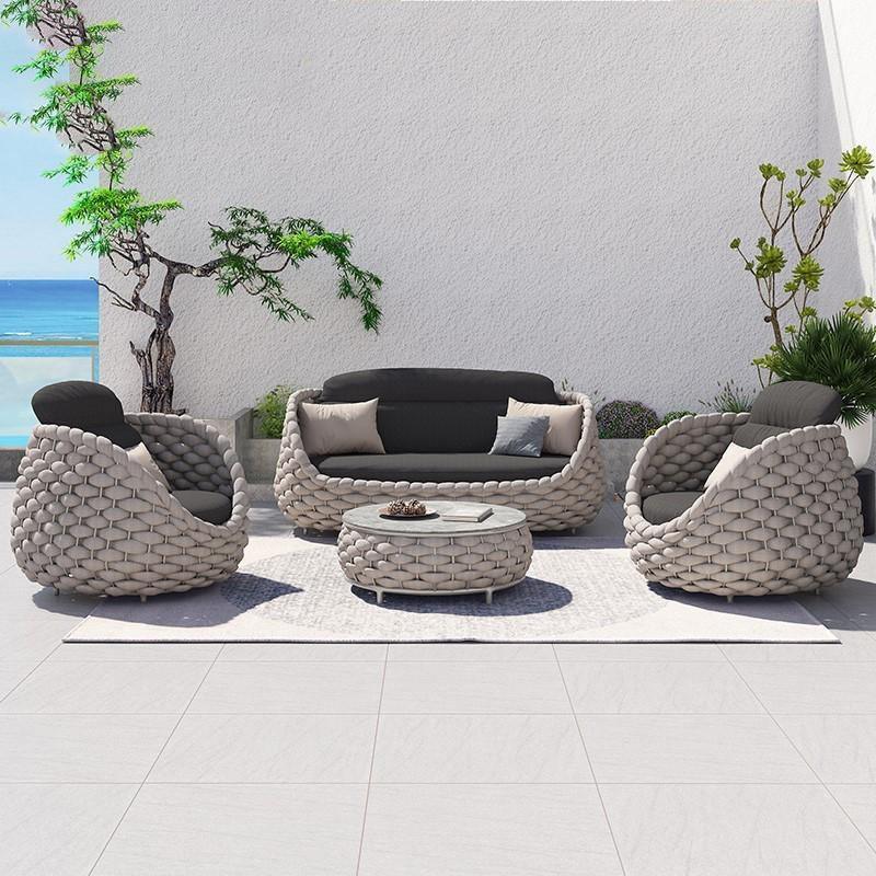 Marbella Textilene Rope Woven Outdoor Sofa Set, Grey - Miola