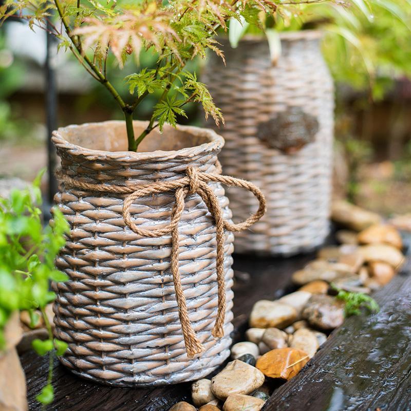 MI37 A Set Of Two Rattan Outdoor Plant Stands - Miola