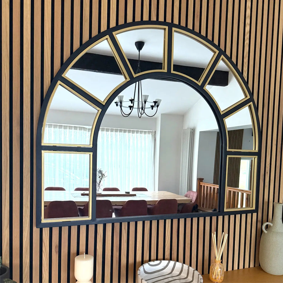 Black & Gold Arched Window Mirror