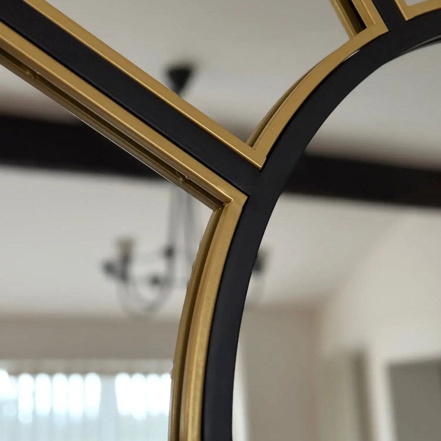 Black & Gold Arched Window Mirror