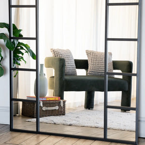 Full Length Black Metal Arched Window Mirror