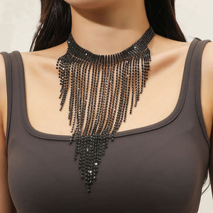 Long tassels crystals necklace