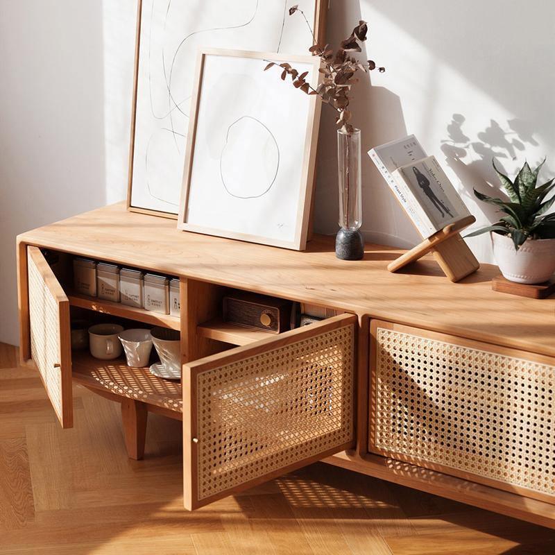 Pavia TV Stand, Rattan & Oak - Miola