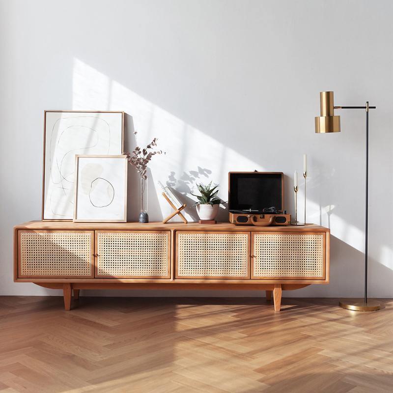 Pavia TV Stand, Rattan & Oak - Miola