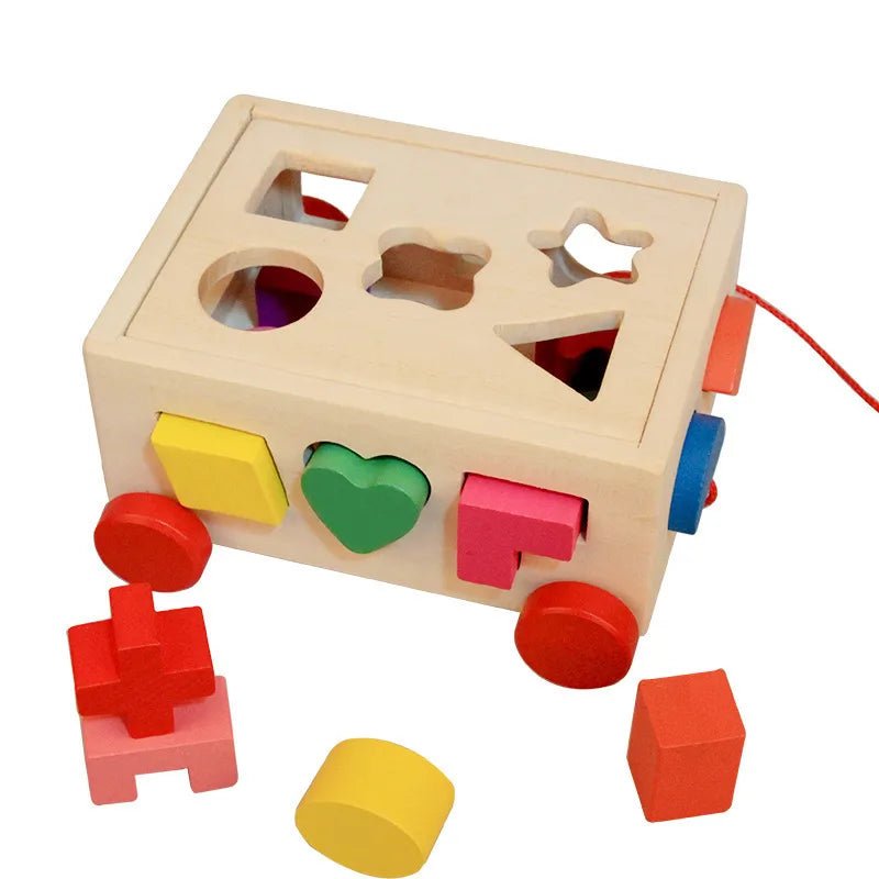 Wooden Shape Matching Educational Toy Box Early Learning Intelligence Drag Box F - Miola