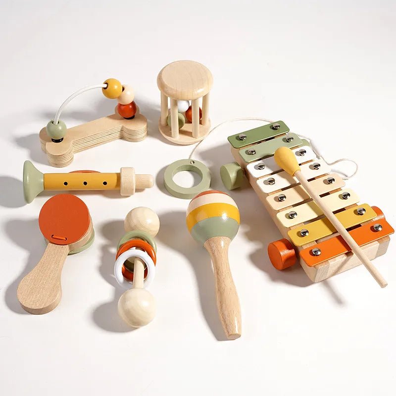 Wooden Rattles Set Baby Early Education Intelligence Training Toys Gripping Prac - Miola