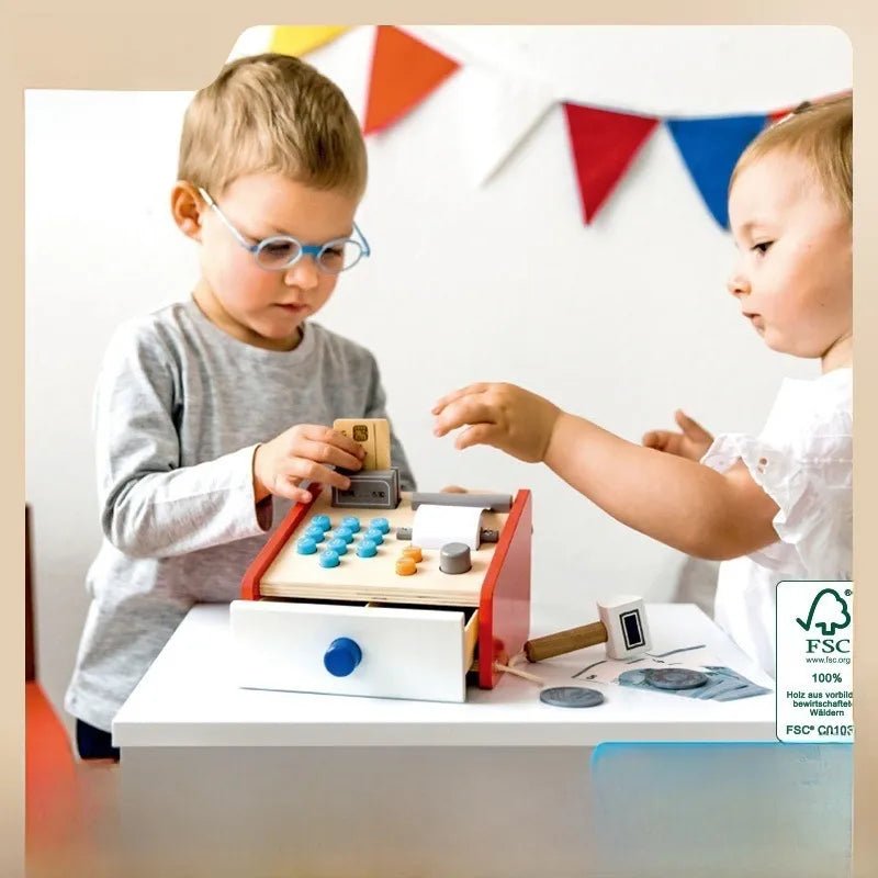 Export the Same Wooden Cash Register Children's Counting Scanner Supermarket Sho - Miola