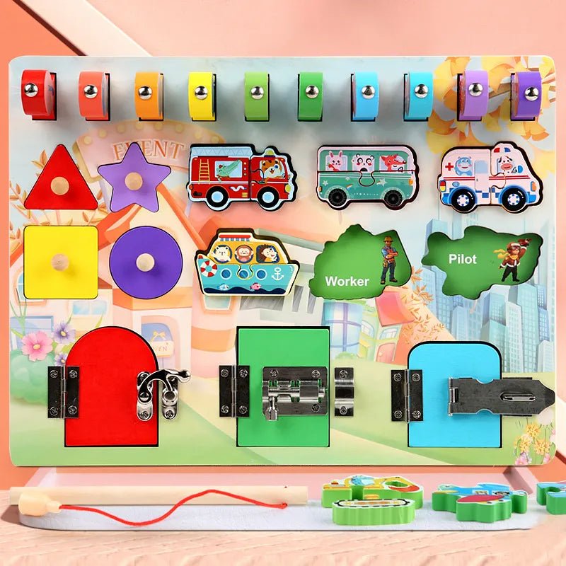 Montessori Early Education Fishing Lock Opening Toys Busy Board Baby Intelligenc - Miola