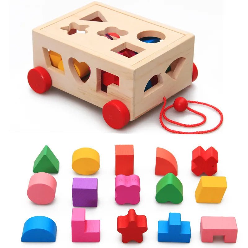 Wooden Shape Matching Educational Toy Box Early Learning Intelligence Drag Box F - Miola