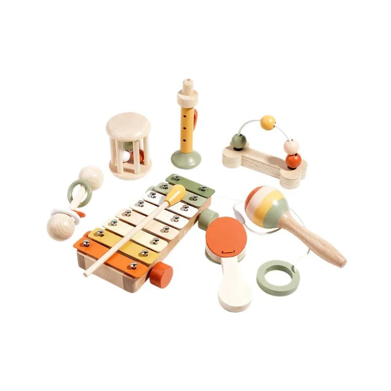 Wooden Rattles Set Baby Early Education Intelligence Training Toys Gripping Prac - Miola