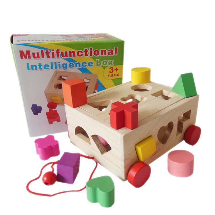 Wooden Shape Matching Educational Toy Box Early Learning Intelligence Drag Box F - Miola