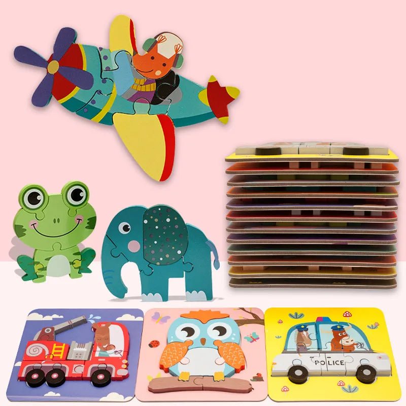 Children's Cartoon 3d Wooden Puzzle Educational Cognitive Animal Enrichment Toy - Miola