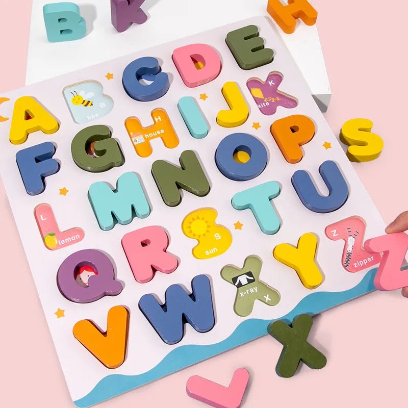 Wooden Colorful Alphabet Number Cognitive Matching Puzzle Kids Toys - Miola