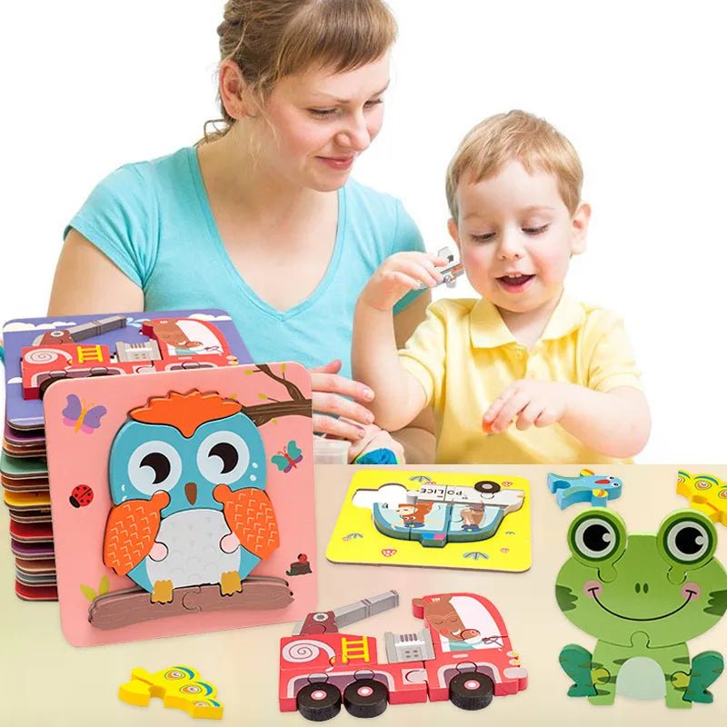 Children's Cartoon 3d Wooden Puzzle Educational Cognitive Animal Enrichment Toy - Miola