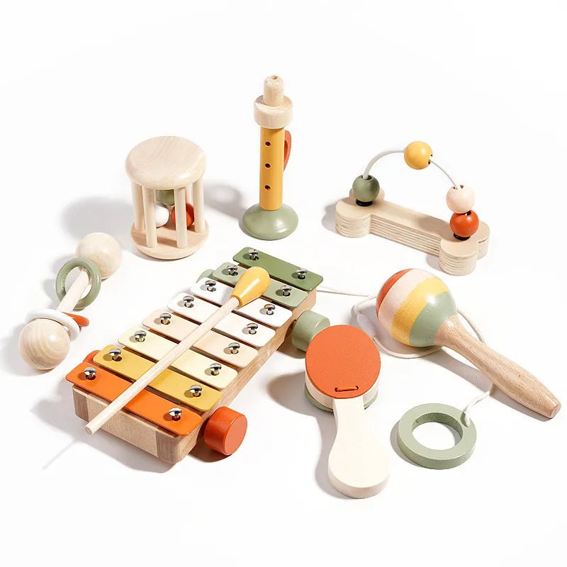 Wooden Rattles Set Baby Early Education Intelligence Training Toys Gripping Prac - Miola