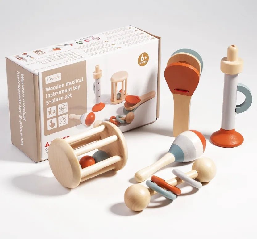 Wooden Rattles Set Baby Early Education Intelligence Training Toys Gripping Prac - Miola