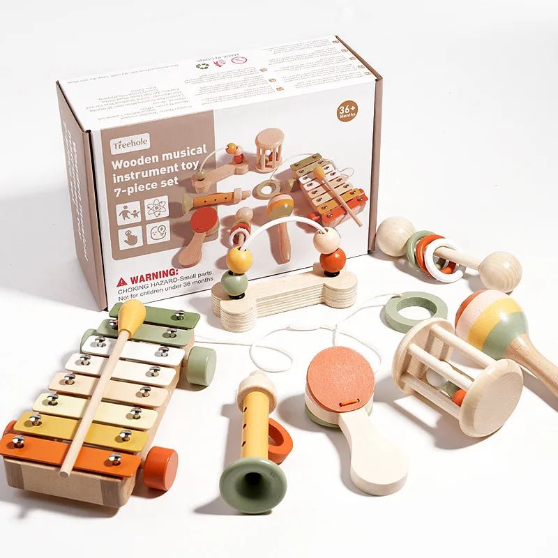 Wooden Rattles Set Baby Early Education Intelligence Training Toys Gripping Prac - Miola