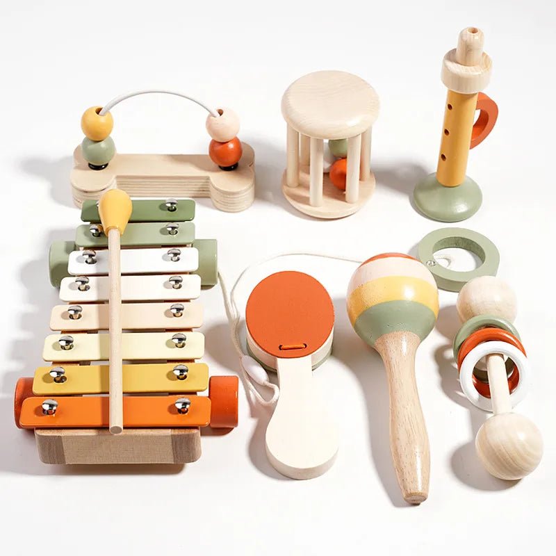 Wooden Rattles Set Baby Early Education Intelligence Training Toys Gripping Prac - Miola