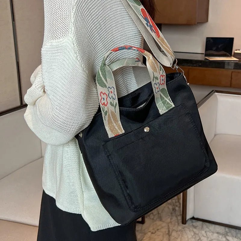 Women's Large Cloth Solid Color Sports Square Zipper Shoulder Bag Handbag - Miola