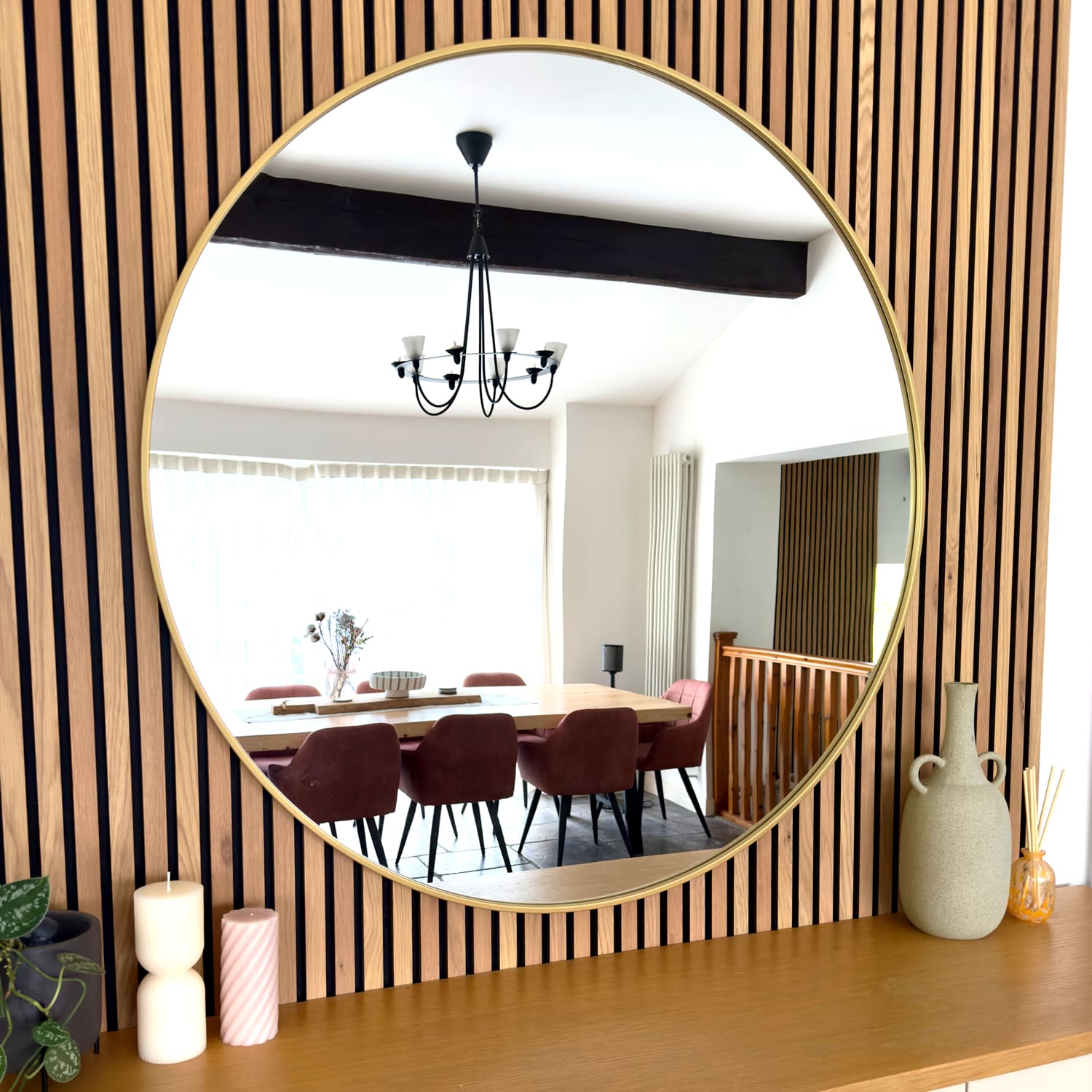 Extra Large Round Gold Metal Mirror