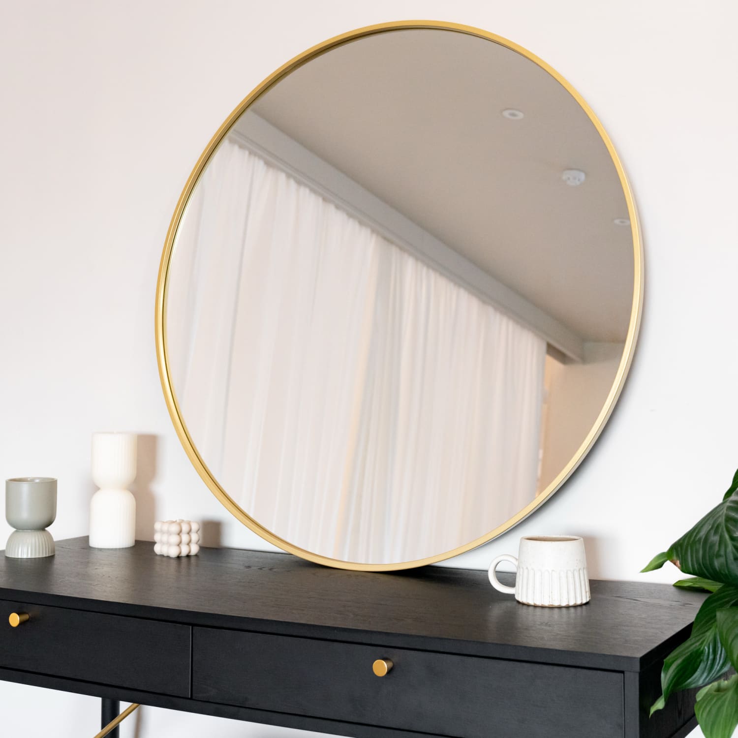 Large Round Gold Metal Mirror