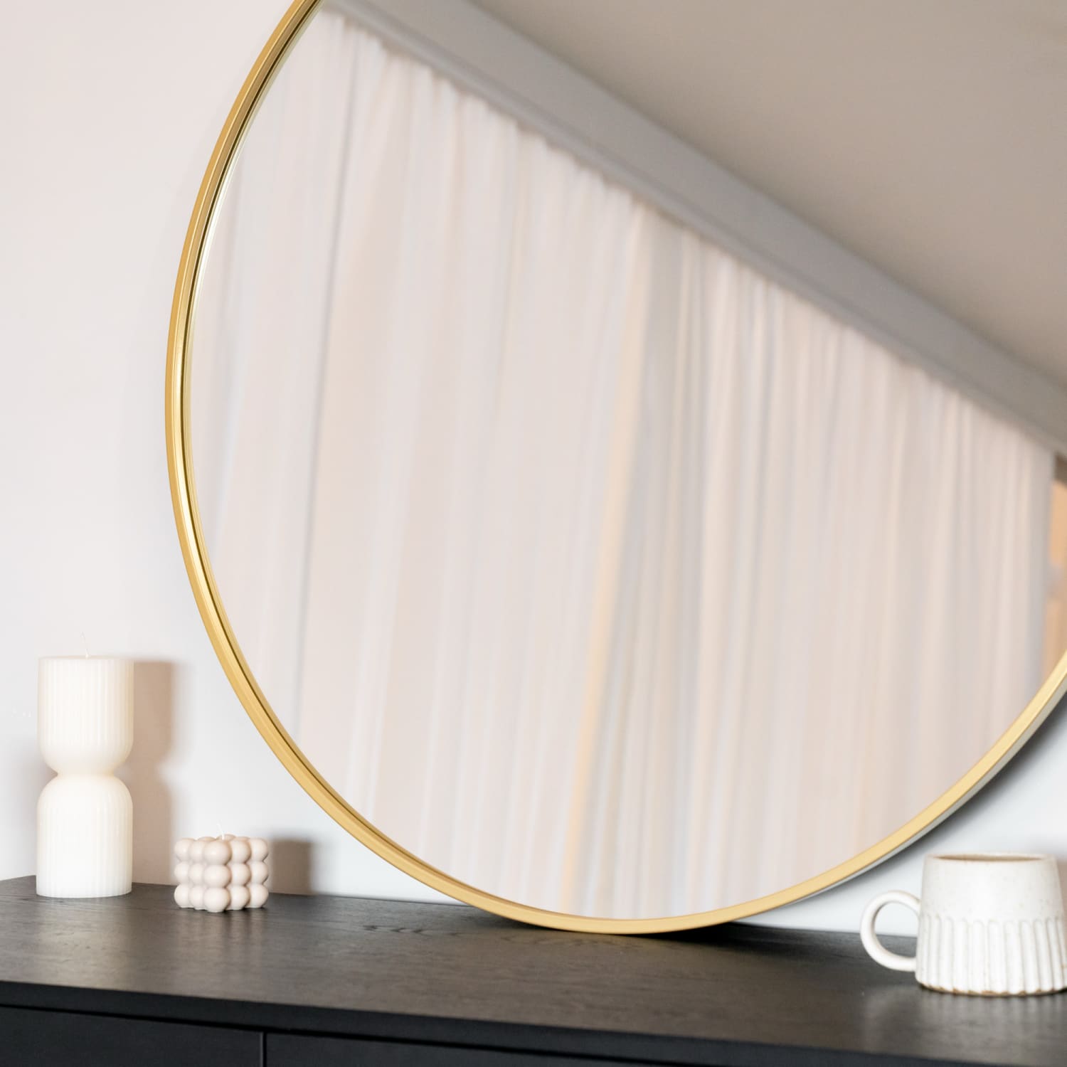 Large Round Gold Metal Mirror
