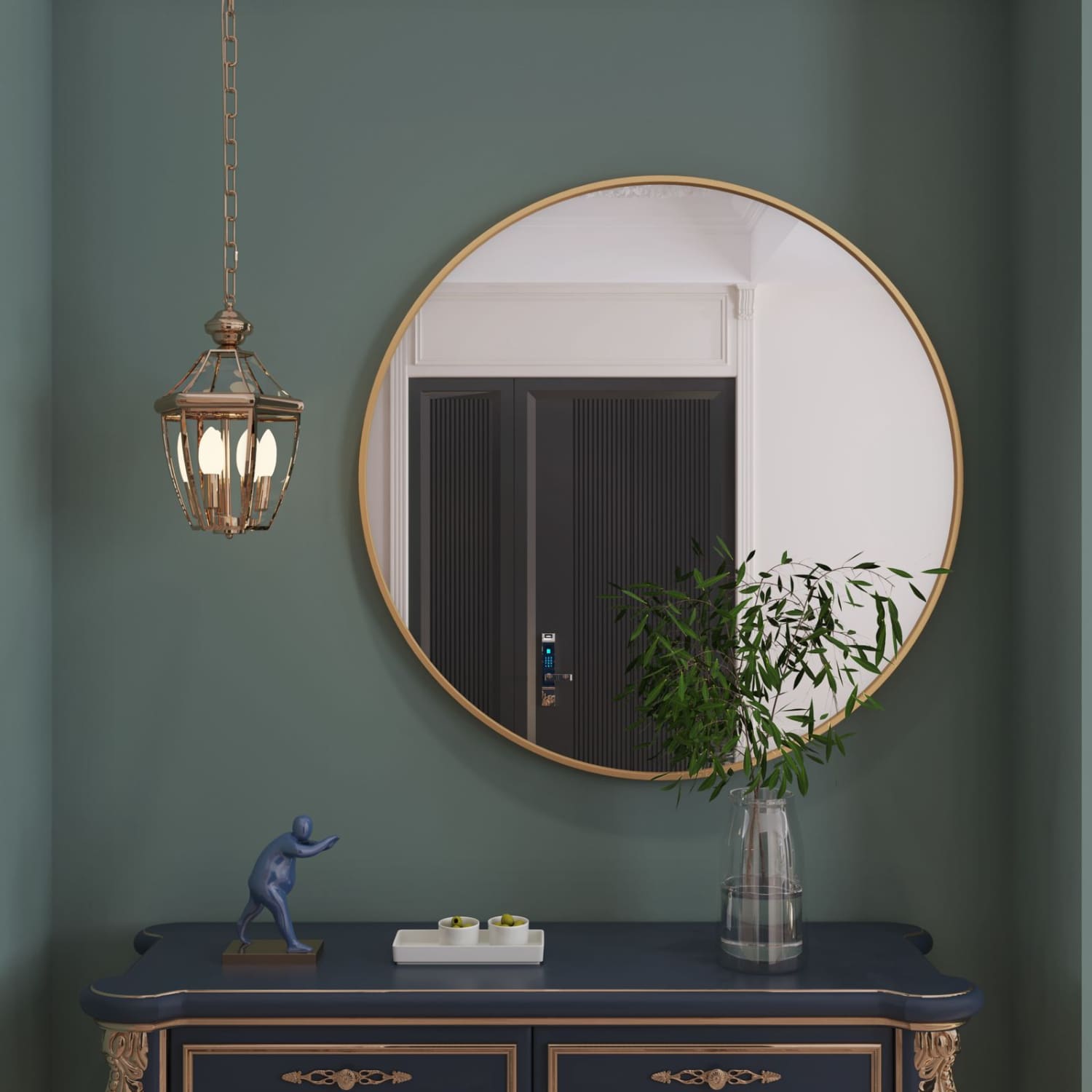Large Round Gold Metal Mirror