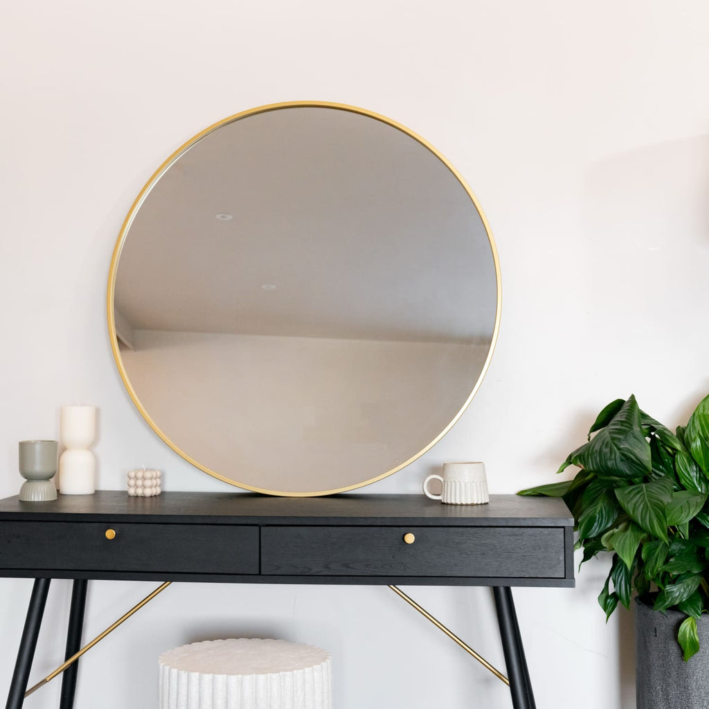 Large Round Gold Metal Mirror